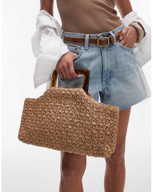 TOPSHOP Natural Giveon Straw Bag With Handle