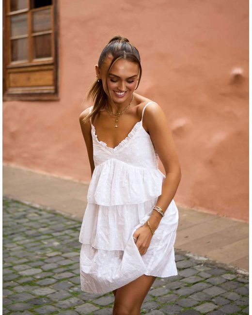 South Beach X Misha Grimes Broderie Tiered Mini Beach Dress in Green | Lyst