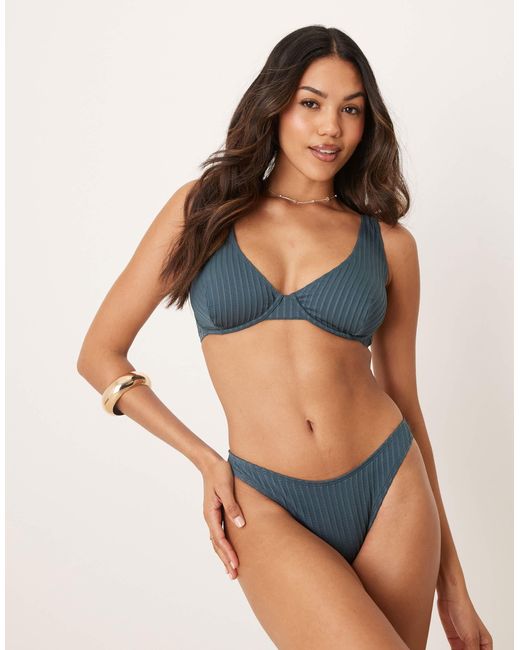 ASOS Blue – riddy – gerippte, knapp sitzende bikinihose