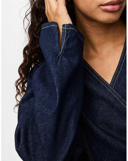 Pieces Blue Wrap Blouse