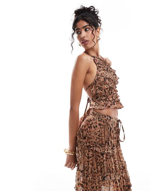 ASOS Brown Tiered Ruffle Top With Open Back Co-ord