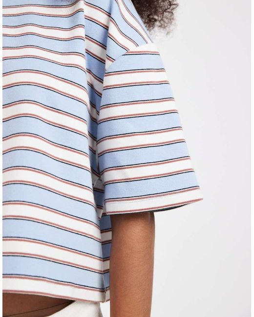 ASOS Contrast Neck Boxy Crop Top Light Blue And Chocolate Stripe