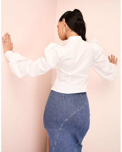 ASOS Blue Cotton Poplin Blouse With Pussybow