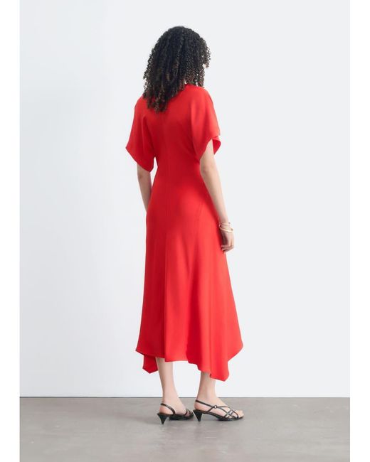 & Other Stories Red V-neck Flutter Sleeve Maxi Dress