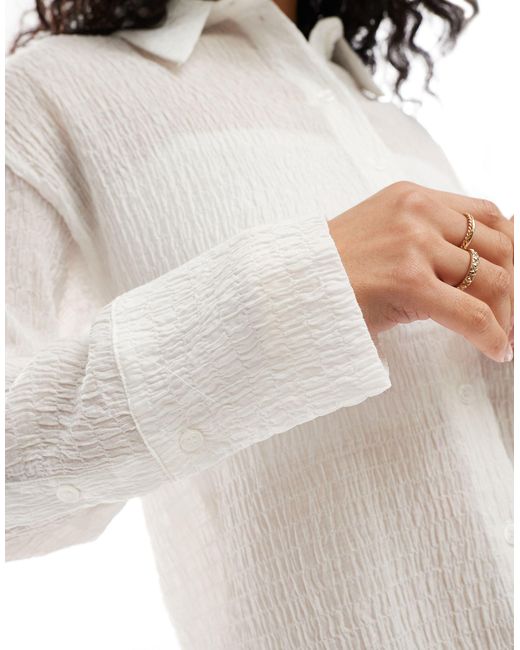 Bershka White Crinkle Oversized Shirt