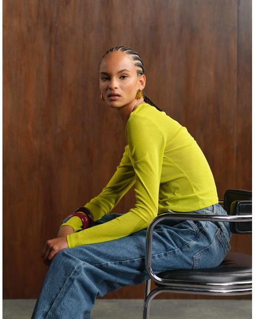 ASOS Yellow Semi Sheer Long Sleeve Top