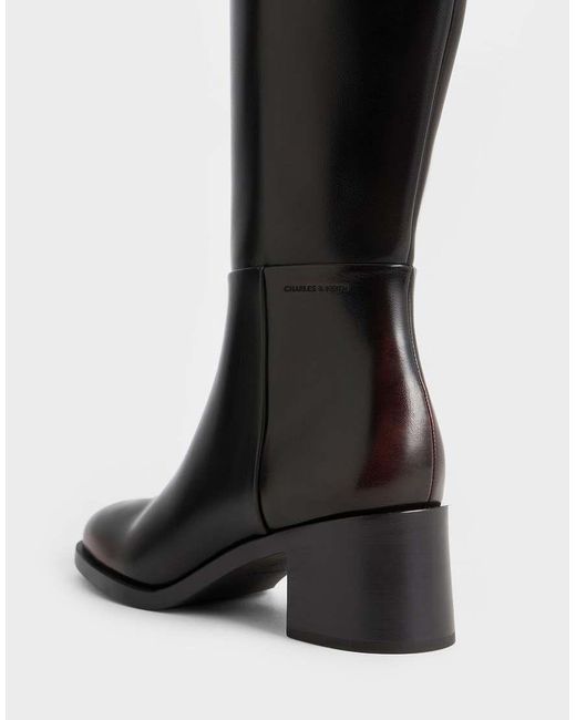 Charles & Keith Black Louise Block-Heel Knee-High Boots