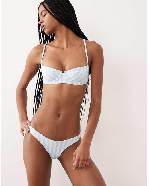Free Society Blue Deckchair Stripe High Rise Bikini Bottom