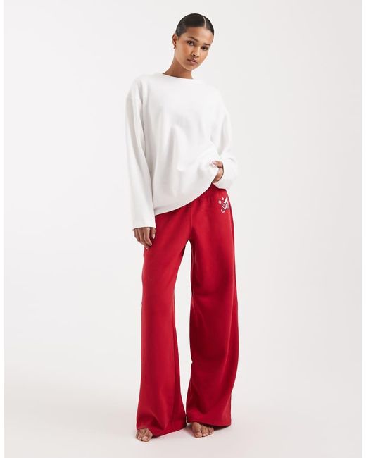 Hollister Red 'sweet As Sugar' Low Rise baggy Graphic Trackies