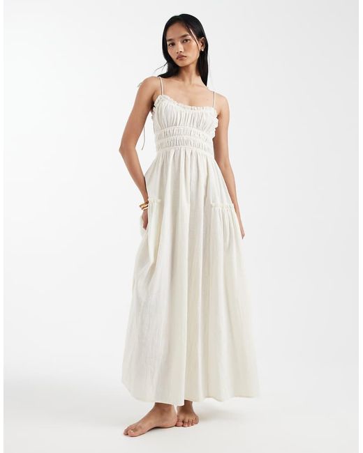 ASOS White Faith Beach Shirred Maxi Sundress
