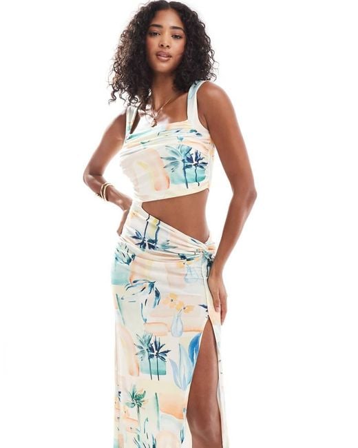 ASOS White Knot Front Ruched Midi Dress