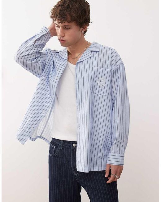 Reclaimed Vintage Blue Long Sleeve Pinstripe Shirt for men