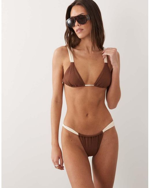 Rhythm Brown Rib Soft Strap Triangle Bikini Top