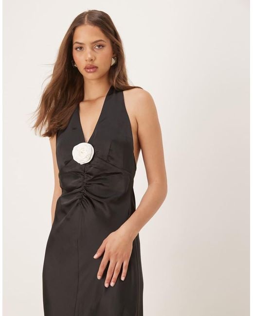Gina Tricot Natural Satin Halterneck Maxi Dress