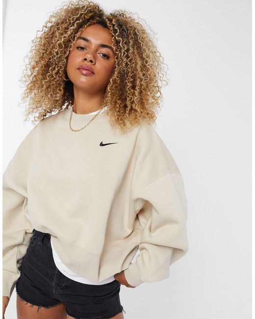 Nike Mini Swoosh Oversized Boxy Sweatshirt in Natural