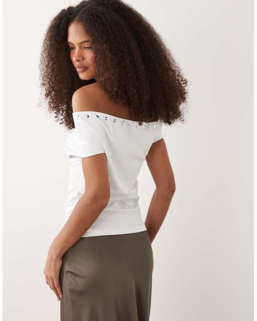 ASOS White Off Shoulder With Stud Details Top