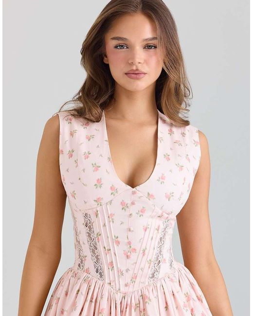 House Of Cb Pink Carmel Stretch Cotton Floral Print Mini Dress