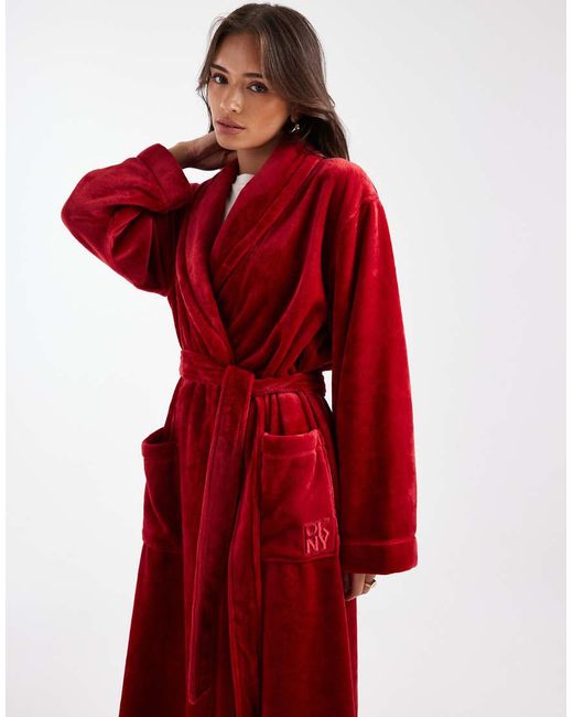 DKNY Folded Long Robe in Red | Lyst UK