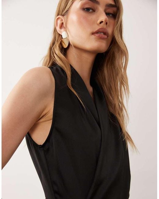 ASOS Black Satin Wrap Top Midi Dress