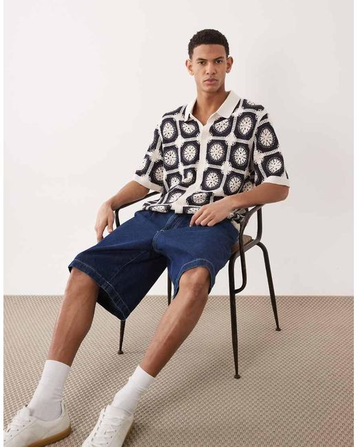 Jack & Jones Blue Crochet Pattern Shirt for men