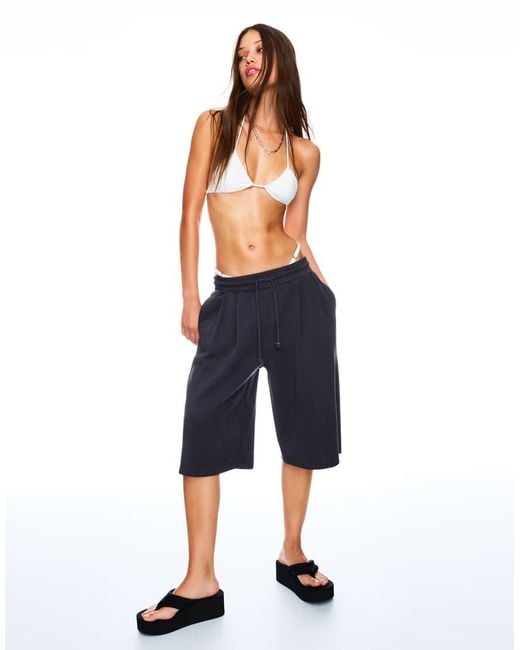 Bershka Blue Bermuda Jorts With Elastic Waistband