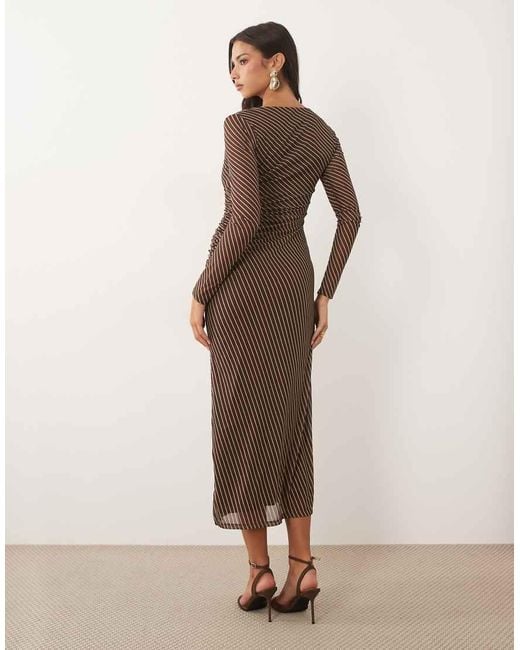 Forever New Brown Mesh Slash Neck Maxi Dress