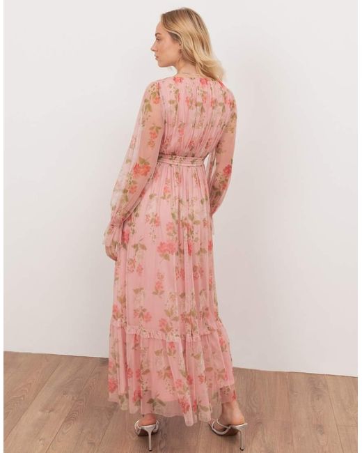 ANAYA Pink Floral Print Faux Wrap Long Sleeve Midaxi Dress