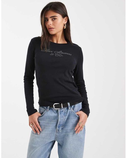 Camiseta Negra Básica De Manga Larga Con Logo Con Purpurina De Levi's de color Black