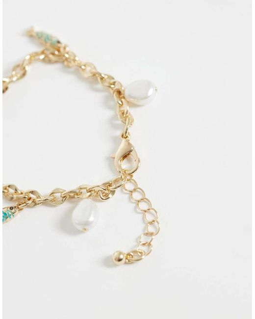 ASOS Metallic Charm Bracelet With Fish And Faux Pearls