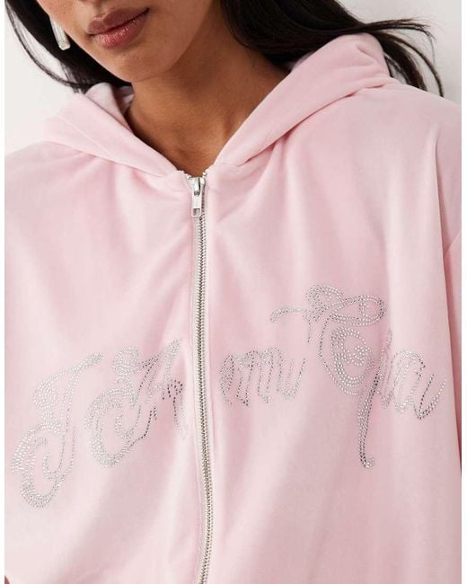 I.AM.GIA Pink Daria Velour Diamante Logo Detail Zip Through Hoodie Co-ord