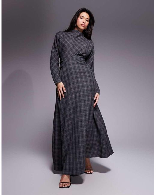DASKA Blue High Neck Batwing Gathered Waist Maxi Dress