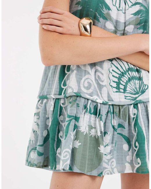 ASOS Blue Halter Neck Tiered Mini Sundress With Chunky Binding