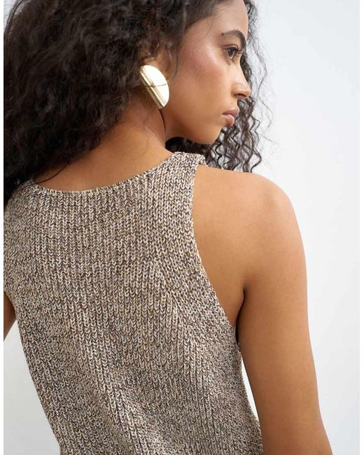 TOPSHOP Brown Knitted Asymmetric Vest