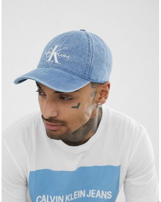 Calvin Klein Blue Vintage Logo Adjustable Denim Cap for men