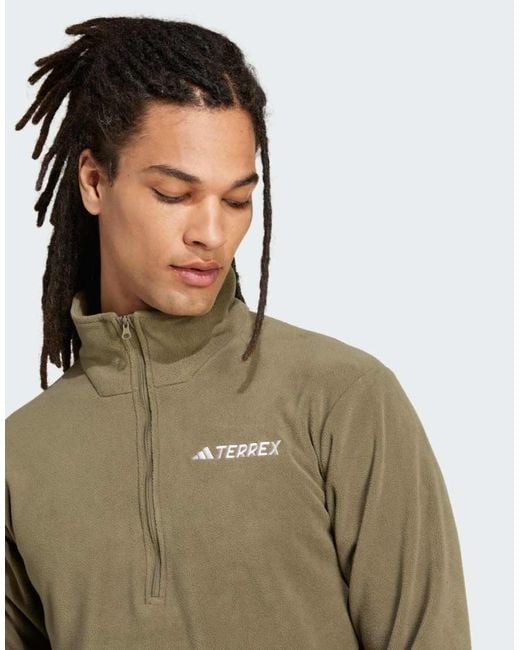 Adidas Originals Green Multi Essentials 1/2 Zip Fleece Jacket for men