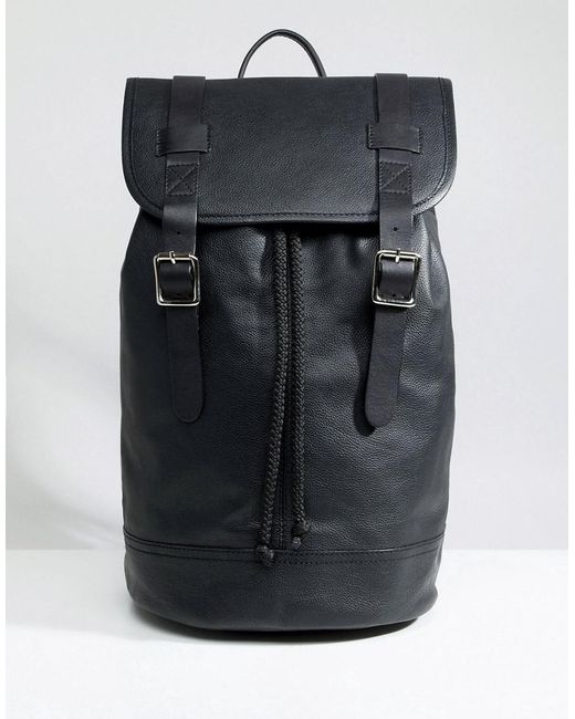 ASOS Backpack In Leather In Black With Double Straps for men