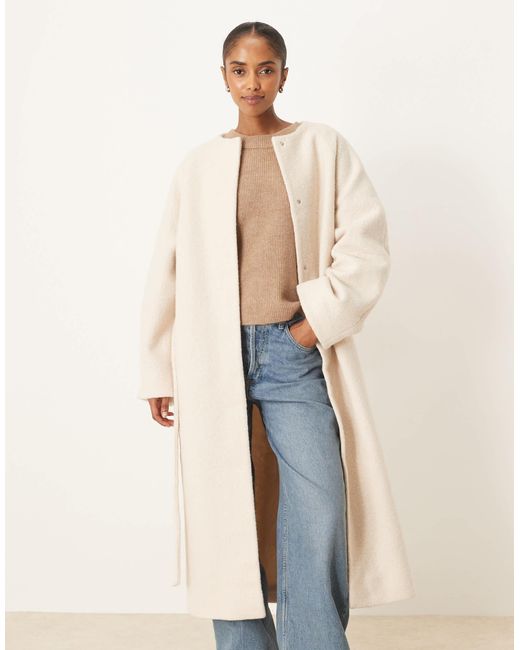 ASOS Natural Collarless Boucle Longline Formal Coat