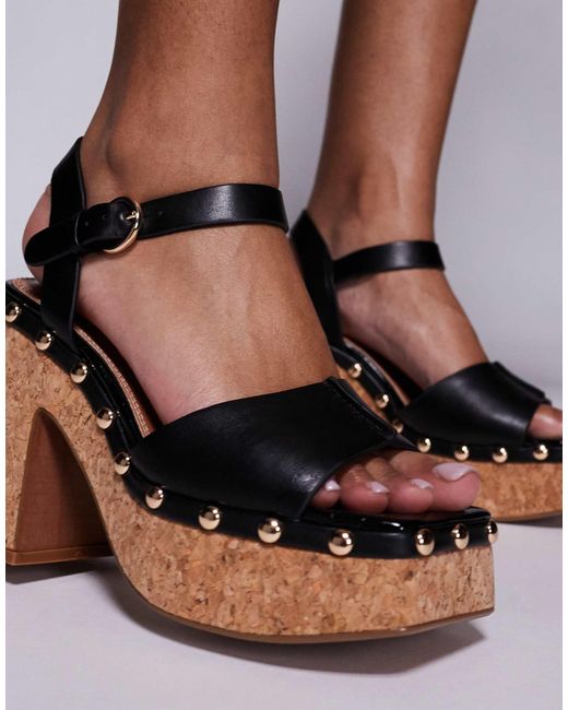 River Island Brown Cork Platform Heeled Sandal