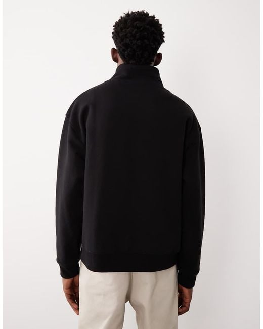 ASOS COLLECTIVE Black Ac-t-2573 Signature Fit Super Heavyweight Quarter Zip Funnel Sweatshirt for men