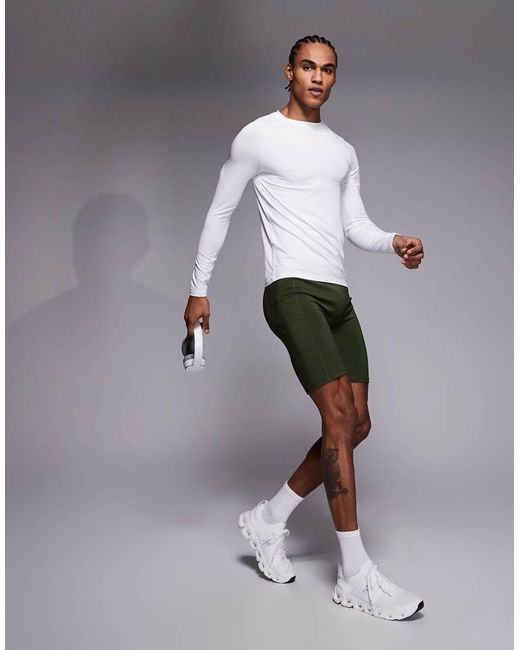 4505 White Icon Active Quick Dry Muscle Fit Base Layer Training Long Sleeve Top for men