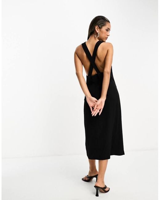 French Connection Black Pinafore Midi Dress