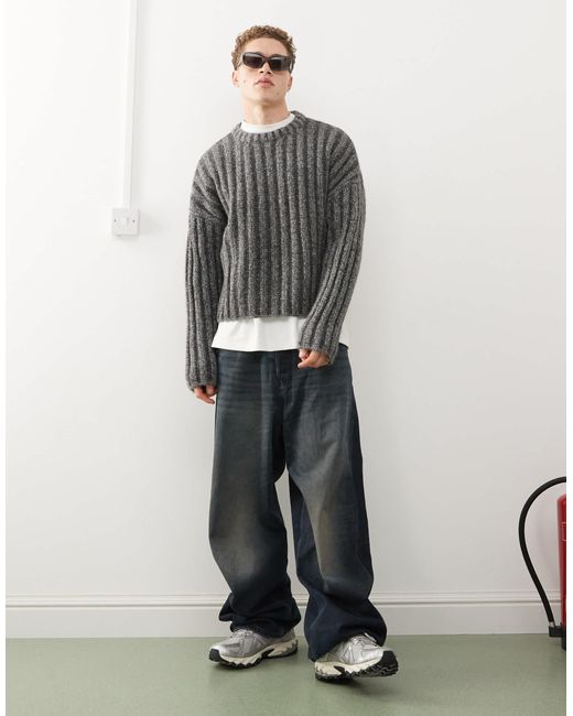 Weekday Gray Connor Wool Blend Slightly Cropped Rib Jumper for men