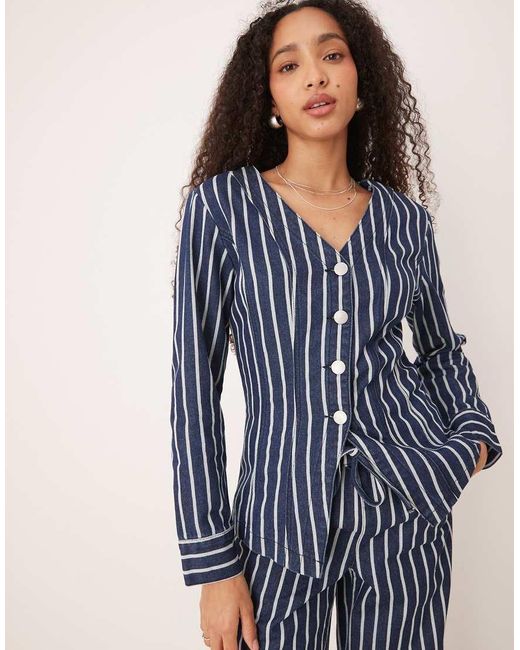 Glamorous Blue V Neck Long Sleeve Blouse