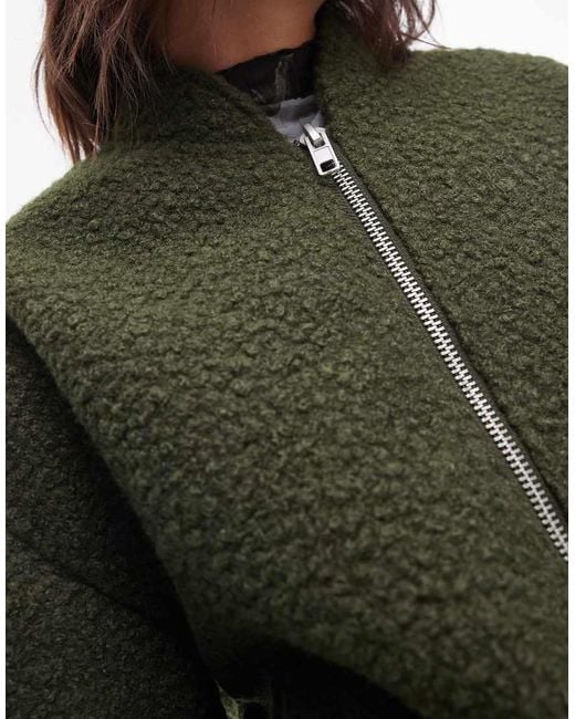 TOPSHOP Green Boucle Bomber Jacket