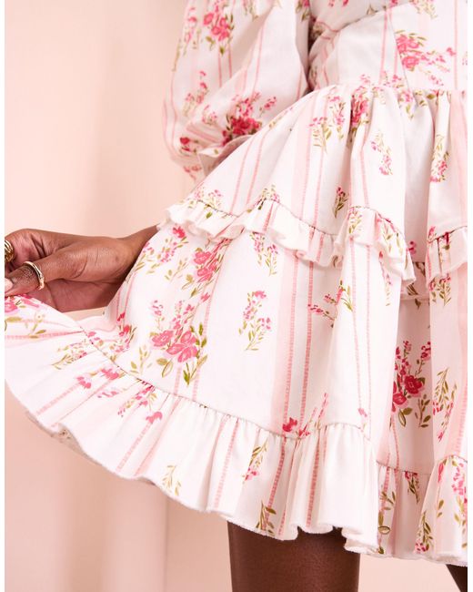 ASOS Pink Cotton Poplin Blouson Sleeve Skater Mini Dress