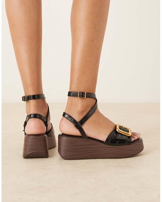 ASOS Natural Tammy Wood Effect Wedges With Buckle Detail