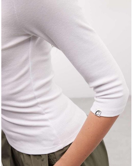 Collusion White Scoop Neck 3/4 Length Sleeve Top