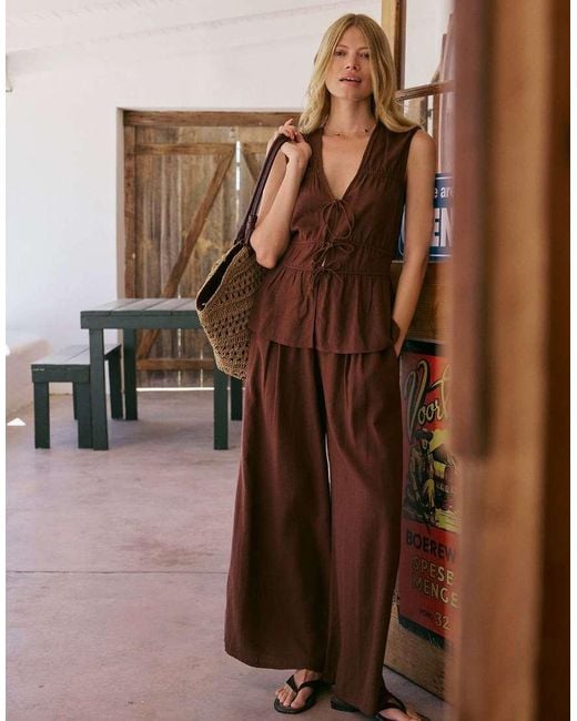 Nobody's Child Brown Linen-Blend Jerrow Trousers