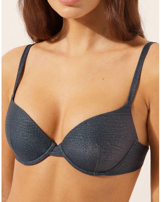 Calzedonia Blue Push-Up Bikini Top Glowing Python