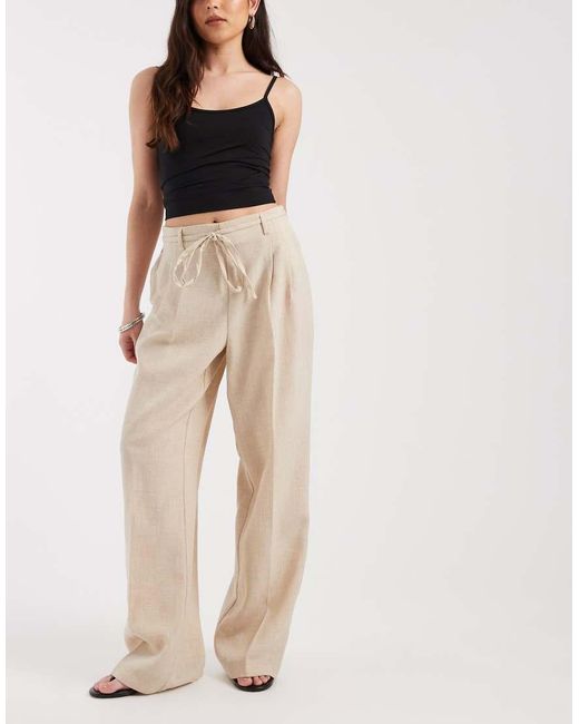Vero Moda Natural Woven Pleat Front Tailored Trouser With Tie Waist
